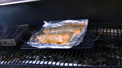 SmokingPit.com - Peach smoked Salmon with a sweet garlic marinade - AMAZE-N-SMOKER cold smoked.   Smoked low and slow on my Traeger Texas smoker grill. Sausage mesquite apple hickor, pecan, alder, oak wood fire cooked foods! Tacoma WA Washington 