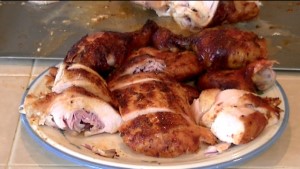 SmokingPit.com - Hickory smoked Franken Chicken - Coprdon bleu, bufallo wings and teriyaki whole chicken  Smoked low and slow on my Traeger Texas smoker grill. Sausage mesquite apple hickor, pecan, alder, oak wood fire cooked foods! Tacoma WA Washington 