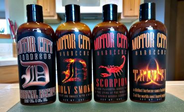 Motor City BBQ sauce line-up - Original, Holy SMoke, Scorpion and Trinity. 