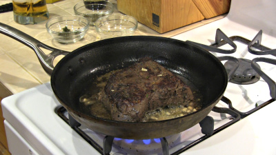 SmokingPit.com - Alder Smoked Sous Vide London Broil - Pan searing the Steaks