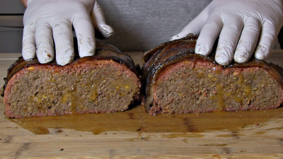 SmokingPit.com - Bacon Cheeseburger Meatloaf slow cooked on a Yoder YS640 Pellet cooker - The money shot!