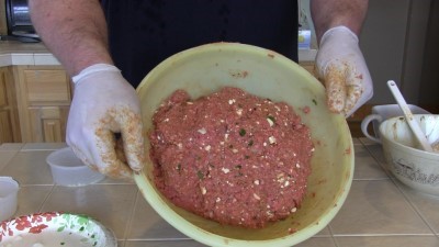 SmokingPit.com - Double Blue Cheese, Mushrooms & swiss Buffalo Burger grilled Santa Maria style on the Scottsdale by Arizona BBQ Outfitters. - The burger meat.