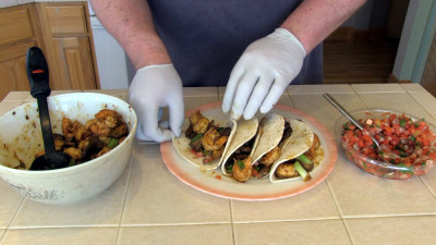SmokingPit.com - Cajun Shrimp Tacos  Cookied on the Scottsdale Santa Maria style Grill. -  Plating the Tacos.