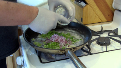 SmokingPit.com - Cheddar & Mushroom Burger - Cooked on the Yoder YS640 - Sauteing the veggies.