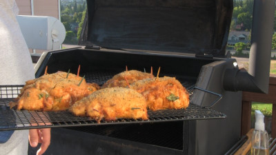 SmokingPit.com - Yoder YS640 - Chicken Parmesan Rolls with a marinara. Slow cooked on the Yoder YS640. - Coming off the cooker.