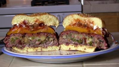 SmokingPit.com - Hickory Smoked Colossal Philly Cheese Steak Burgers  - Yoder YS640 smoked BBQ recipes & smoking meat tips and techniques - The Money Shot!