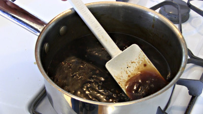 SmokingPit.com - Kentucky Bourbon Glazed Chicken Wings.  Slow cooked on the yoder YS640. Making the bourbon sauce.