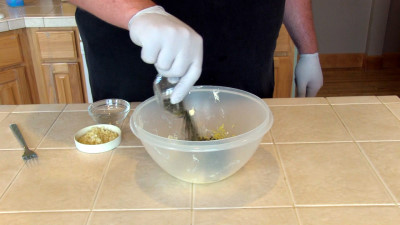 SmokingPit.com - Lemon Rosemary Chicken slow cooker on a Yoder YS640 Pellet cooker - Mixing the butter mixture.