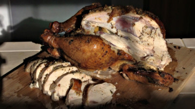 SmokingPit.com - Lemon Rosemary Chicken slow cooker on a Yoder YS640 Pellet cooker - The Money Shot!