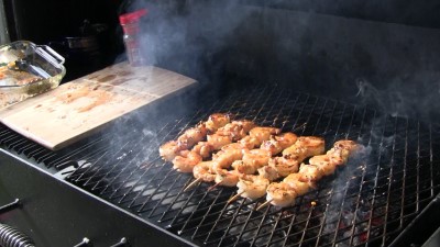 SmokingPit.com - Mango Thai Chili Glazed Shrimp & Lobster Tails Kabobs.  Santa Maria style  grill. - Grilling on the Scottsdale..