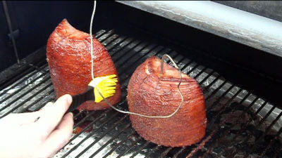 SmokingPit.com - Maple smoked honey glazed ham cooke low and slow on a Traeger Texas smoker grill. Pitmaster stle Tacoma WA Washington.