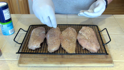 SmokingPit.com - Peanut Chicken Noodle Salad - Seasoning the chicken.