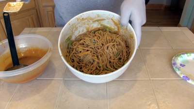 SmokingPit.com - Peanut Chicken Noodle Salad - Peanut sauced noodles.