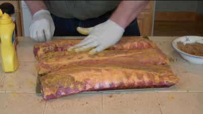 SmokingPit.com - Yoder YS640 Pecan & Cherry Smoked Baby Back pork loin ribs. Great pork barbeque with Jack's Old South dry rub. Tacoma WA Washington