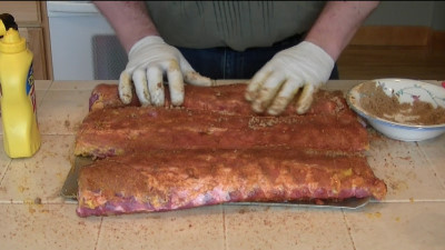 SmokingPit.com - Yoder YS640 Pecan & Cherry Smoked Baby Back pork loin ribs. Great pork barbeque with Jack's Old South dry rub. Tacoma WA Washington