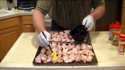 SmokingPit.com - Hickory smoked Bone Suckin Sweet Hot Mustard Wings - Hot wings -  Smoked low and slow on my Yoder YS640 Competition grade smoker grill.  - Mopping with butter.