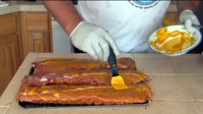 SmokingPit.com - Yoder Wichita Peach Smoked Red Stag bourbon Baby Back pork loin ribs. Great pork barbeque with Jack's Old South dry rub. Tacoma WA Washington