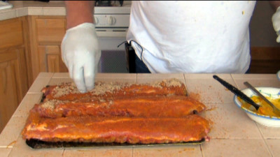 SmokingPit.com - Yoder YS640 Pecan & Cherry Smoked Baby Back pork loin ribs. Great pork barbeque with Jack's Old South dry rub. Tacoma WA Washington