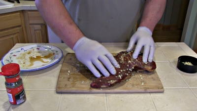 SmokingPit.com BBQ - Sweet Sesame & Soy Marinated Tri-Tip Roast Beef  -  Slow smoked on a Yoder YS640 - Seasoning the meat.