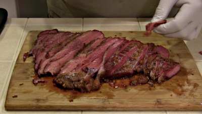 SmokingPit.com BBQ - Sweet Sesame & Soy Marinated Tri-Tip Roast Beef  -  Slow smoked on a Yoder YS640 - The money shot.