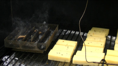 SmokingPit.com - Hickory cold smoked cheese using the A-MAZE-N-SMOKER cold smoke generator.