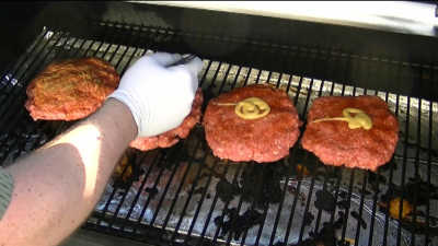 SmokingPit.com - Mesquite Smoked Canadian Bacon & Gouda cheese stuffed Colossal burgers  - Smoked low and slow on a Traeger Texas smoker grill. Sausage ground beef Pinaeapple -   wood fire cooked foods! Tacoma WA Washington 