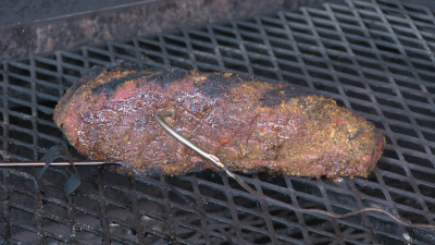SmokingPit.com - Southwest Tri Tip Roast recipe wood fire cooked on my Scottsdale Santa Maria style cooker. Finished cooking.