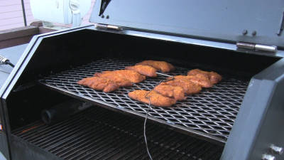 SmokingPit.com - Spicy Parmesan Chicken Tenders slow cooker on a Yoder YS640 Pellet cooker - Cooking the tenders.