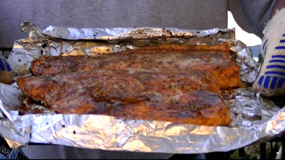 SmokingPit.com - Peach smoked Salmon with a sweet garlic marinade - AMAZE-N-SMOKER cold smoked.   Smoked low and slow on my Traeger Texas smoker grill. Sausage mesquite apple hickor, pecan, alder, oak wood fire cooked foods! Tacoma WA Washington 