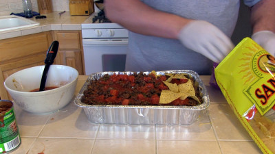 SmokingPit.com - Taco Casserole slow cooked on the yoder YS640. Building the casserole.