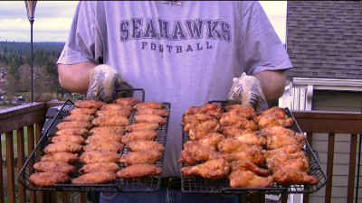 SmokingPit.com - Hickory smoked Tiger Sauced Caribbean Party Wings - Hot wings -  Smoked low and slow on my Traeger Texas smoker grill. mesquite apple hickor, pecan, alder, oak wood fire cooked foods! Tacoma WA Washington 