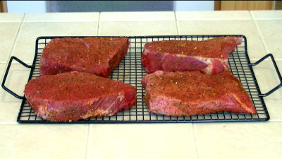 SmokingPit.com - Hickory Smoked Top Round Steak with Spicey Blue Cheese Sauce -  Roast Beef - London Broil  Beef recipes and how to videos on  slow cooking on the Traeger texas smoker grill.  Smoking meats information and Treager Pellets Tacoma WA Washinton SmokingPit.com