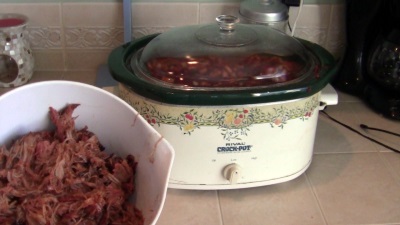 SmokingPit.com BBQ - My signature bowl of beans. Trippel Beer Infused Pulled Pork Chili smoked on a Yoder YS640 pellet smokerTop round beef steak smoked low and slow - firing up the Crockpot.